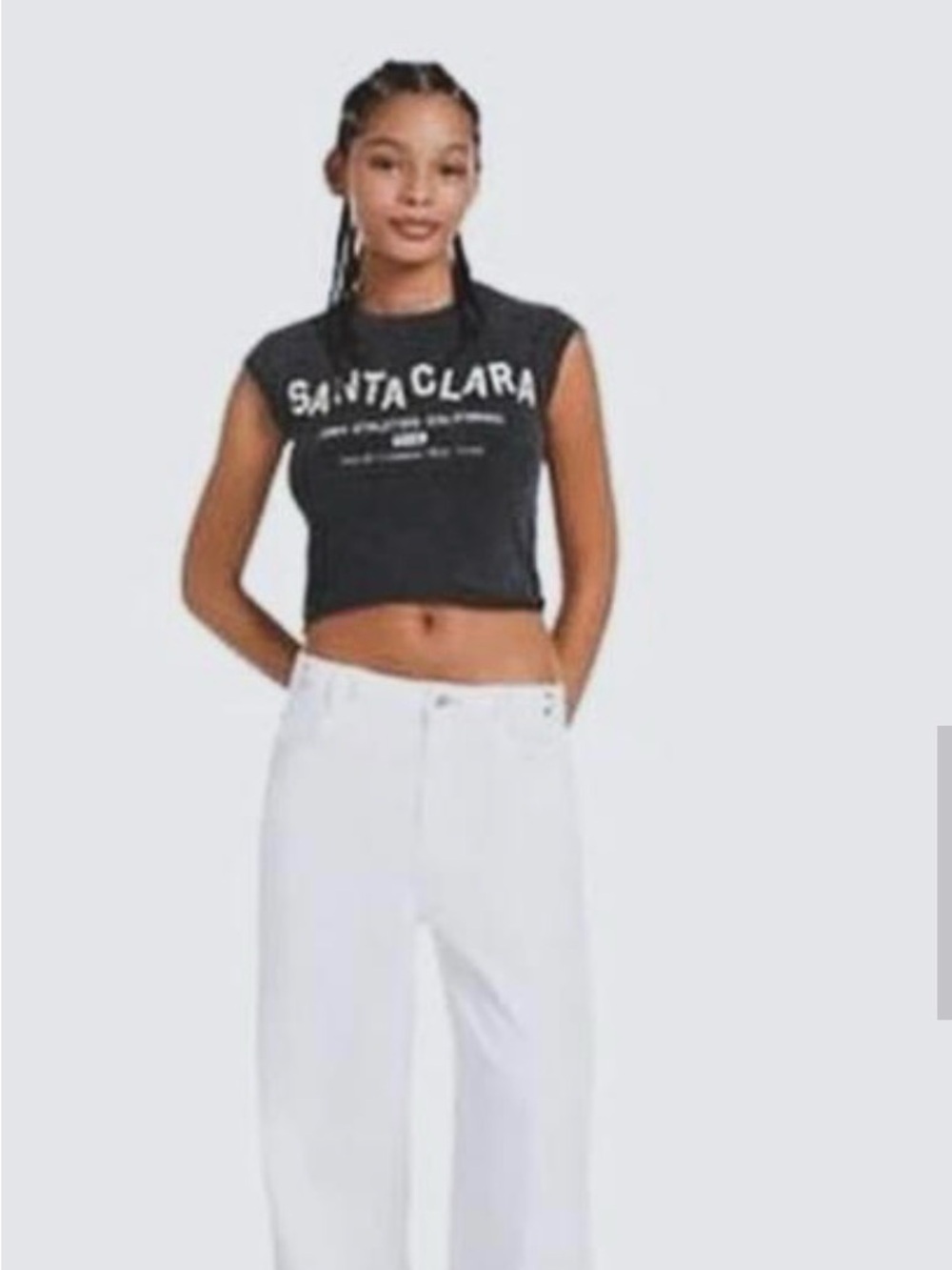 Bershka Dark charcoal Gray Santa Clara Crop Top small baby tee